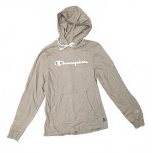 Champion Hoodie Men's Small Beige Spell Out Pullover Surf Beach Hooded Shirt